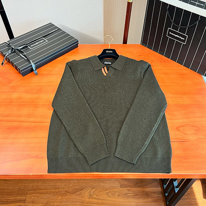 zegna polo collar knit sweater